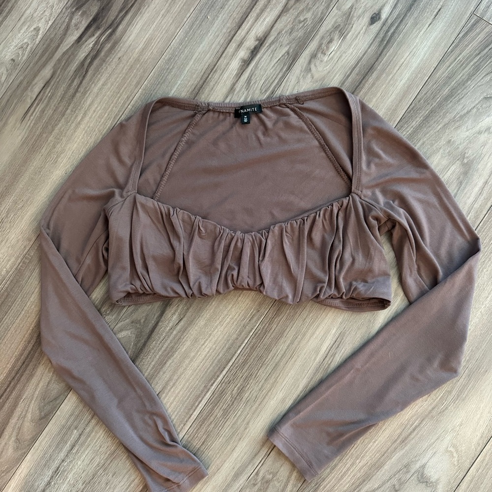 Dynamite Brown Long Sleeve Crop Blouse